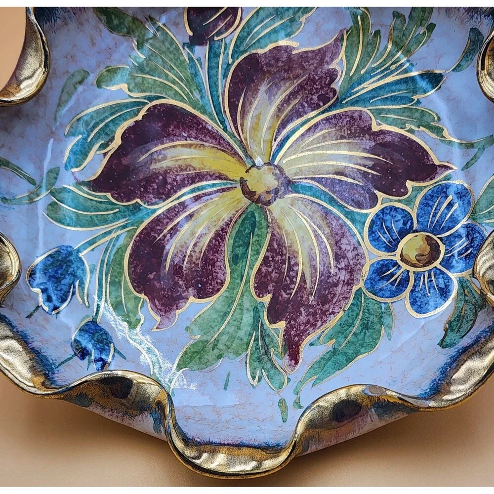 Vintage Handpainted Italian Numbered (3/442) Scalloped Dish